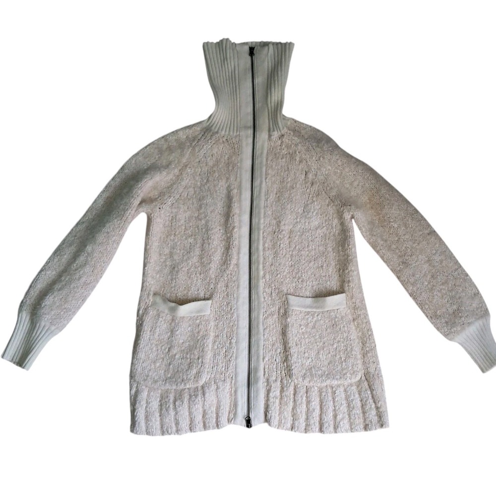Anthropologie Sweater Jacket Bethenny Ivory Cream Fuzzy Full Zip Women's Medium